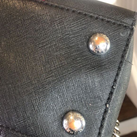 MICHAEL KORS Fuchsia & Black Saffiano Leather Satchel w Silver Chain Crossbody - Picture 13 of 17